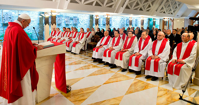 Pope Francis gives his homily during Mass in the Domus Sanctae Marthae at the Vatican.