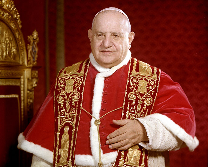 Blessed John XXIII, who will be made a saint April 27, is remembered by many for his warmth, simplicity, social conscience and sense of humor. Pope Francis, who will canonize "the Good Pope," recalled his predecessor as being holy, patient and a man of courage, especially by calling the Second Vatican Council. Blessed John is pictured in his undated official portrait. (CNS photo/Catholic Press Photo)