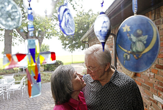 Claudette and Don Johnson, photographed at their home on Aug. 5 in Rockwall, will be recognized for 60 years of marriage duirng the Sept. 6 Diocesan Silver and Gold Anniversary Mass at the Cathedral Shrine of the Virgin of Guadalupe . (BEN TORRES/Special Contributor)